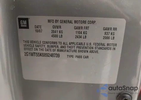 2008 Chevrolet Impala Lt z USA, uszkodzony, nr VIN 2G1WT55K689248739